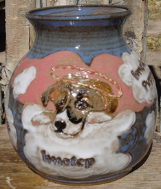 dog angel in clouds pink wings portrait dog urn