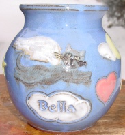 grey flying kitty ceramic urn